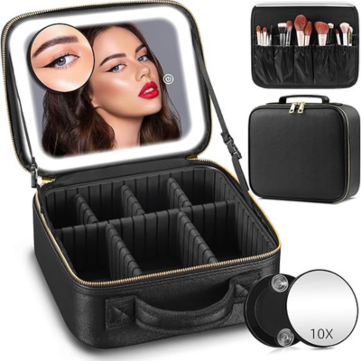 LuxeGlow™ Cosmetic Case with LED Mirror